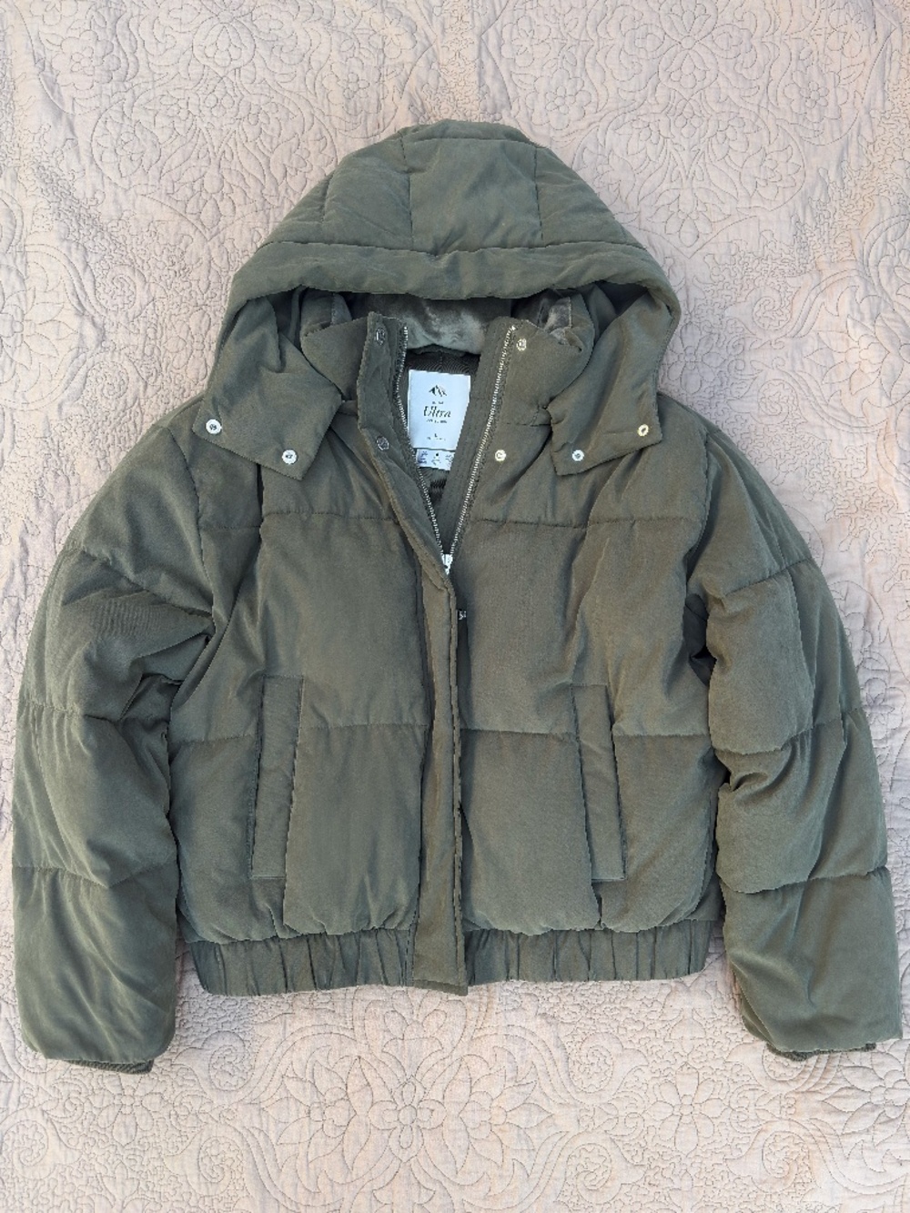 Abercrombie & Fitch Ultra Green Hooded Puffer Jacket Womens L Water Resistant